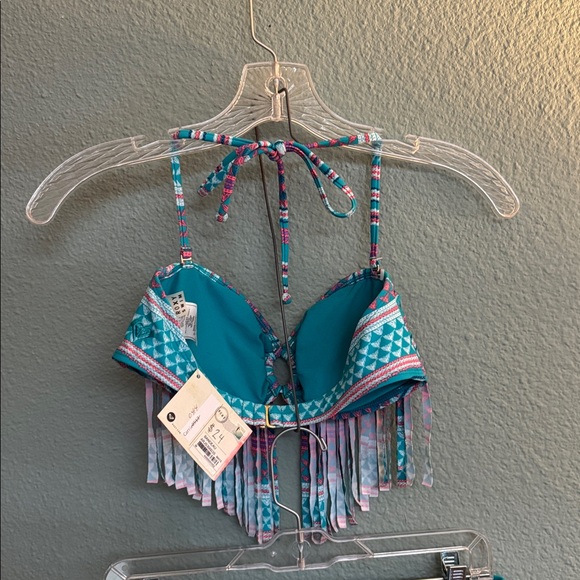 Roxy boho bikini turquoise multi-colored Medium Bandeau style top NWT - Picture 6 of 6